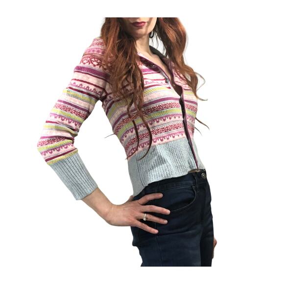 Oleana of Norway Wool Silk Fair Isle Cardigan XS/S | Nordic Designer Sweater - Picture 5 of 16